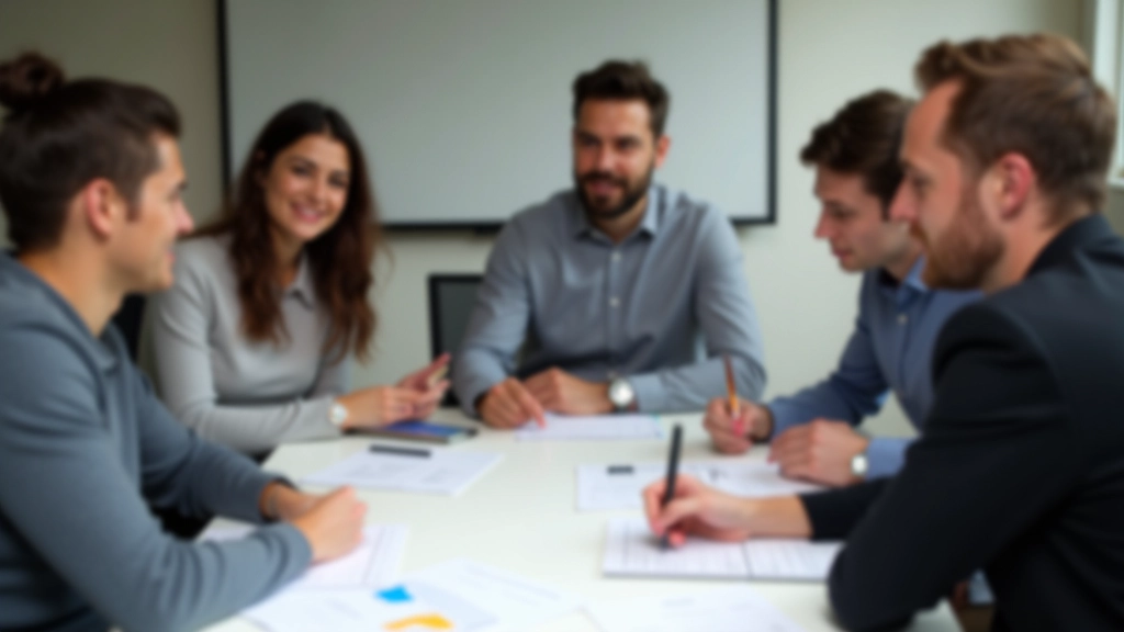 Echipă mică la ședință de planificare a resurselor, cu liste de verificare și task-uri pe masă